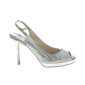 JIMMY CHOO Nova Silver Glitter Slingback Heel ~ 37.5 (7 US)